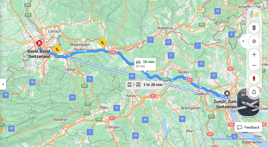 Anreise von Zurich Zu Basel Über E60·Toll on route