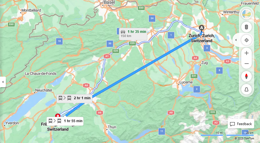 Anreise von Zurich Zu Fribourg Über 

IC81

IR15


