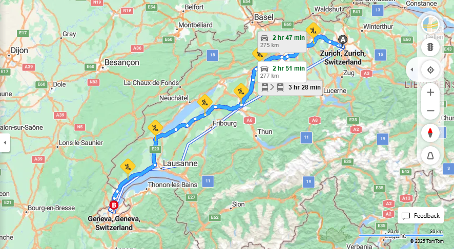 Anreise von Zurich Zu Geneva Über E25, Route de Meyrin·Toll on route