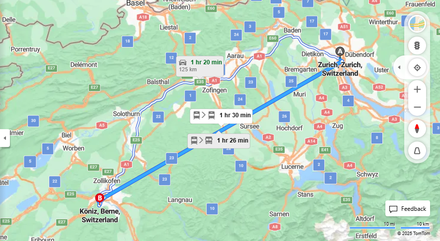 Anreise von Zurich Zu Köniz Über 

IC81

S6


