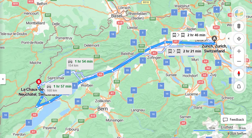 Anreise von Zurich Zu La Chaux-de-Fonds Über 

IC5

RE6


