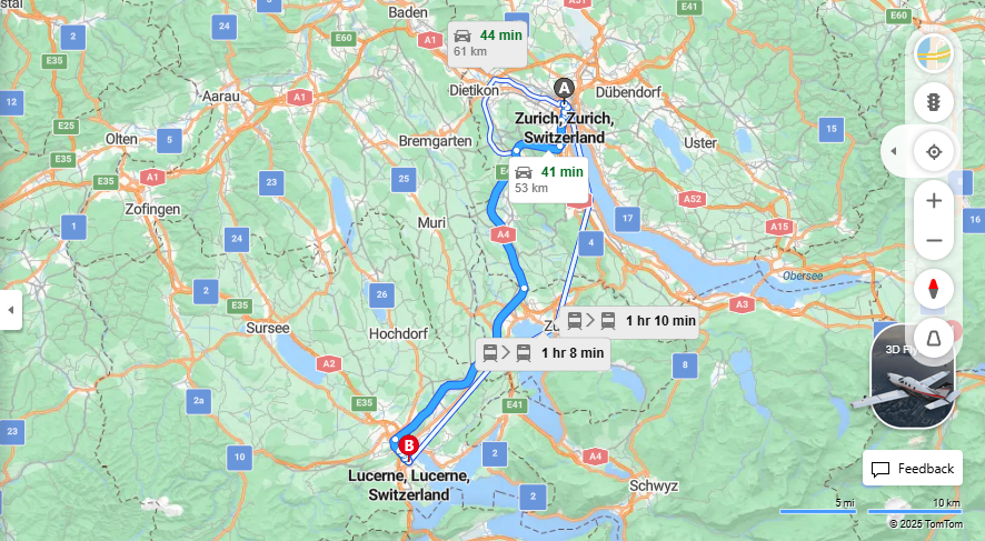 Anreise von Zurich Zu Lucerne Über E41, a14·Toll on route