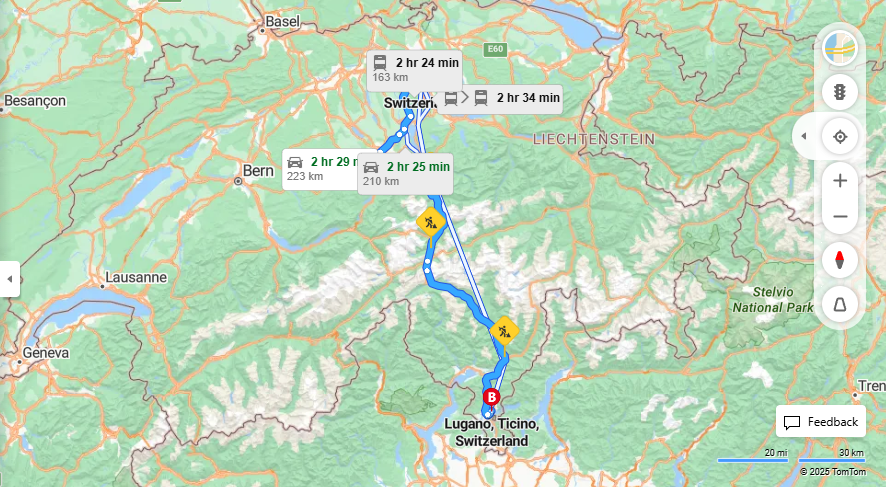 Anreise von Zurich Zu Lugano Über a14, E35·Toll on route