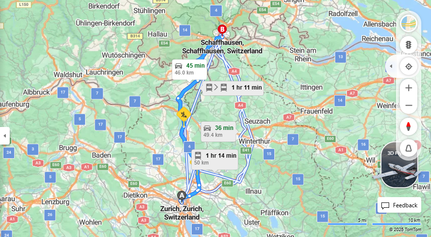 Anreise von Zurich Zu Schaffhausen Über 4, a51·Toll on route