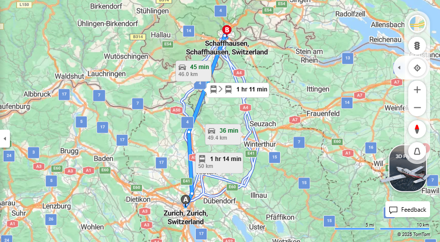 Anreise von Zurich Zu Schaffhausen Über 

S24

RE48


