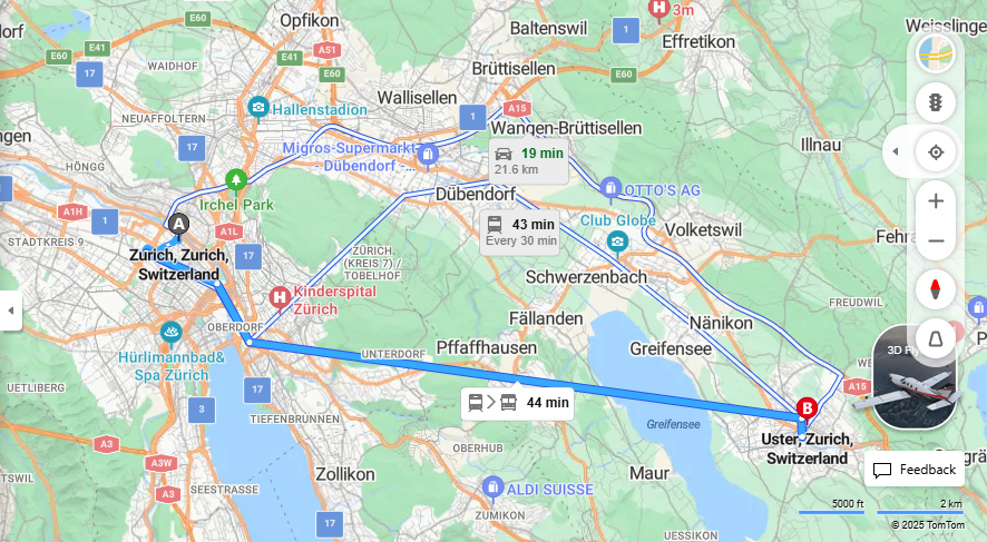 Anreise von Zurich Zu Uster Über 

S5

842


