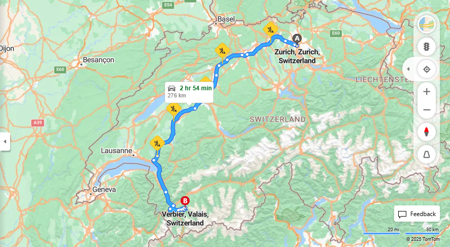 Anreise von Zurich Zu Vernier Über E25, e27·Toll on route