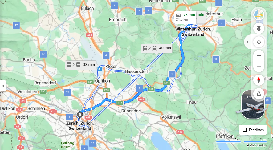 Anreise von Zurich Zu Winterthur Über E41, E60·Toll on route