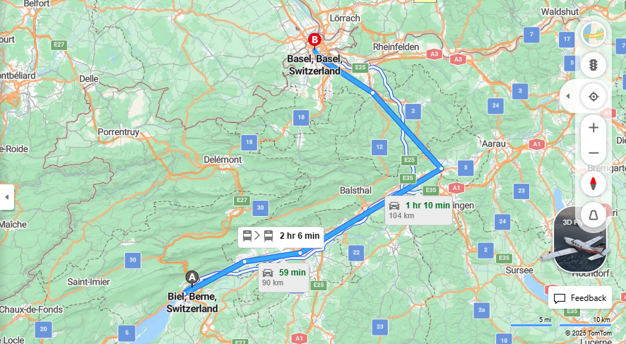 Anreise von Biel/Bienne Zu Basel Über 

IC5

ICE


