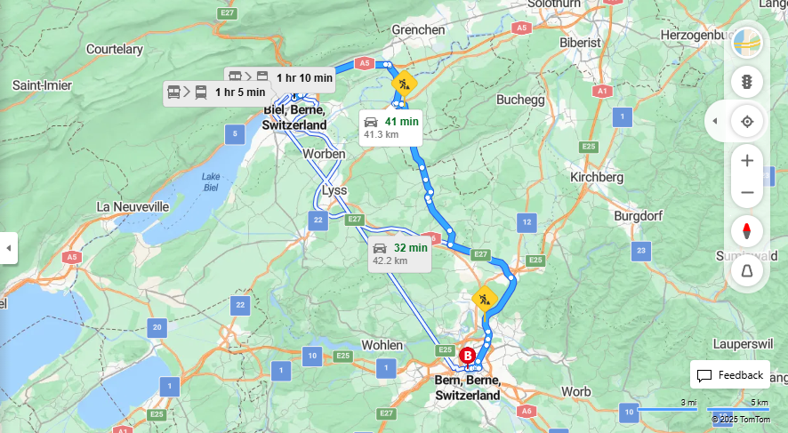 Anreise von Biel/Bienne Zu Bern Über A5, e27·Toll on route