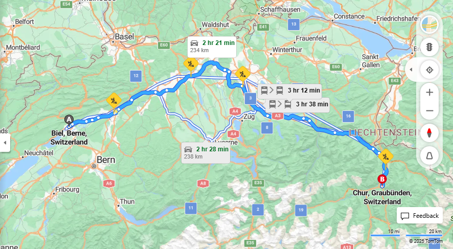 Anreise von Biel/Bienne Zu Chur Über a1, a3·Toll on route
