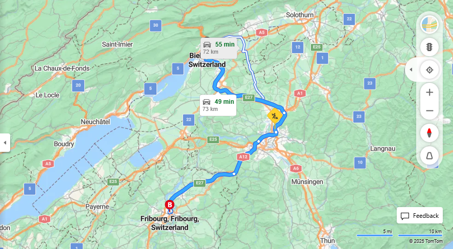 Anreise von Biel/Bienne Zu Fribourg Über e27·Toll on route