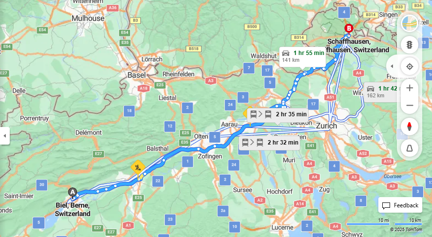 Anreise von Biel/Bienne Zu Schaffhausen Über a1, 4·Toll on route