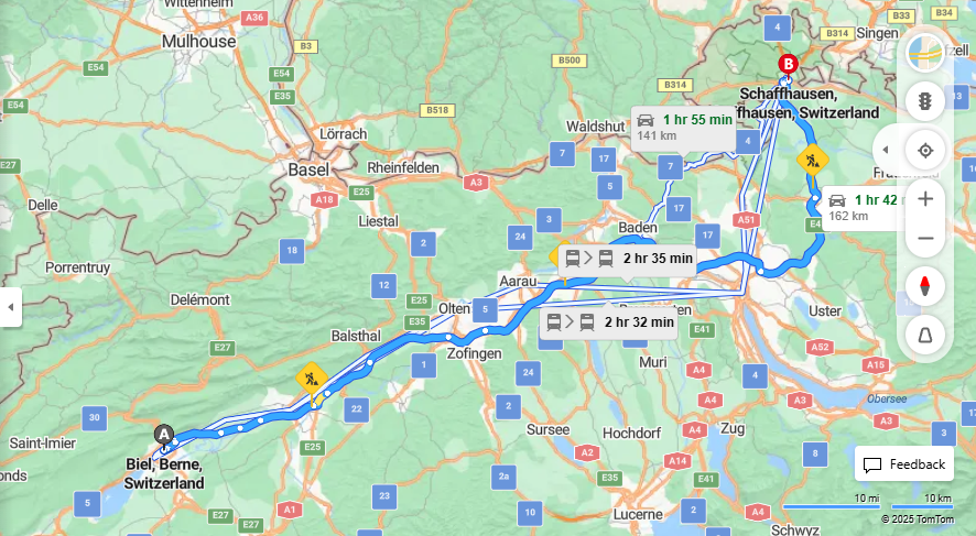 Anreise von Biel/Bienne Zu Schaffhausen Über a1, E41·Toll on route