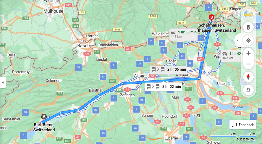 Anreise von Biel/Bienne Zu Schaffhausen Über 

IC5

IC



