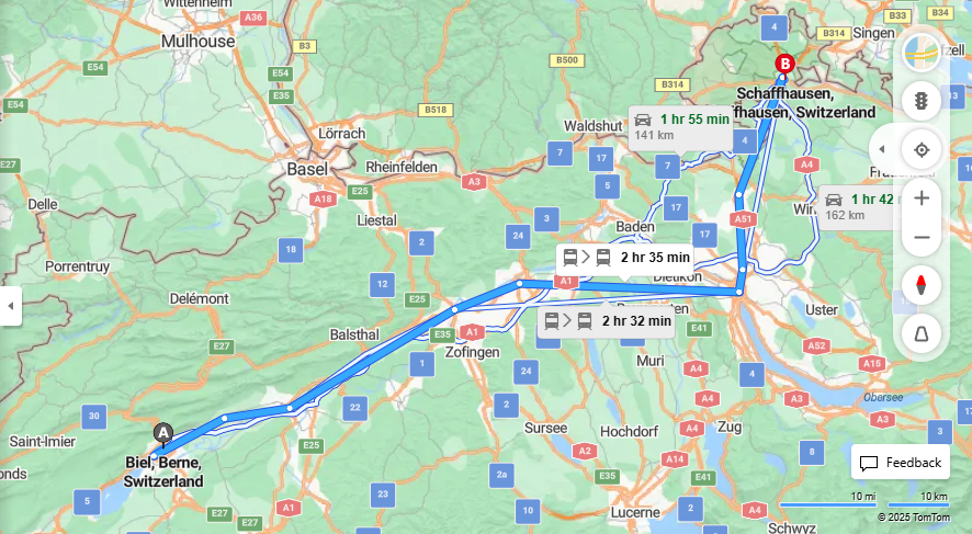 Anreise von Biel/Bienne Zu Schaffhausen Über 

IC5

RE48


