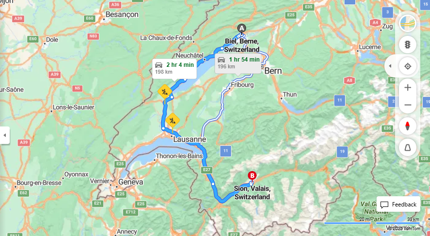 Anreise von Biel/Bienne Zu Sion Über A5, E62·Toll on route