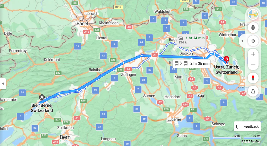 Anreise von Biel/Bienne Zu Uster Über 

IC5

S9


