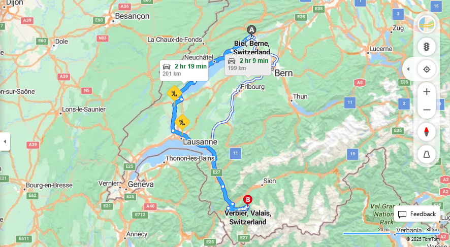 Anreise von Biel/Bienne Zu Vernier Über A5, E62·Toll on route