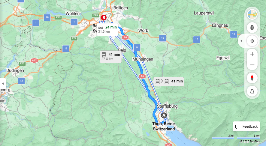 Anreise von Thun Zu Bern Über A6·Toll on route