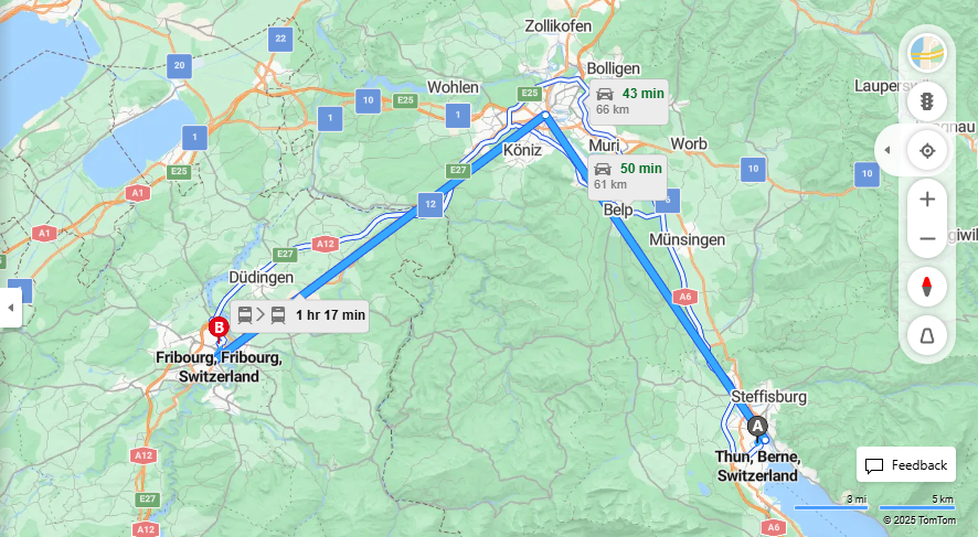 Anreise von Thun Zu Fribourg Über 

IC8

IR15


