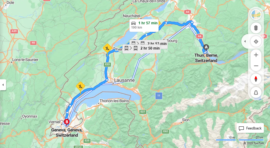 Anreise von Thun Zu Geneva Über A6, E25·Toll on route