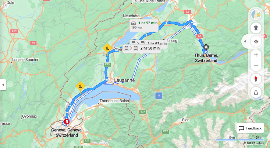 Anreise von Thun Zu Geneva Über E25, Route de Meyrin·Toll on route