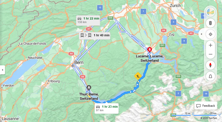 Anreise von Thun Zu Lucerne Über a8·Toll on route