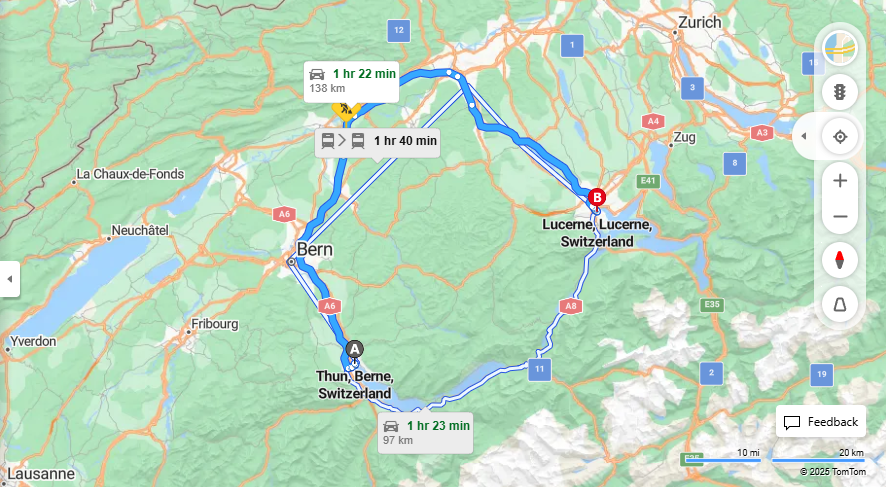 Anreise von Thun Zu Lucerne Über E25, E35·Toll on route