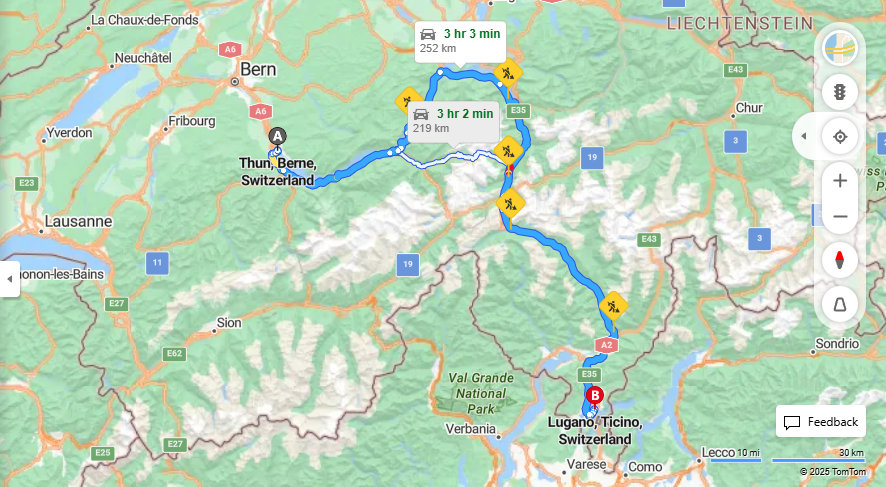 Anreise von Thun Zu Lugano Über 4, E35·Toll on route