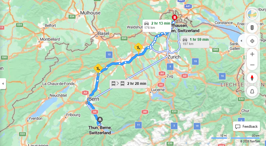 Anreise von Thun Zu Schaffhausen Über E25, 4·Toll on route