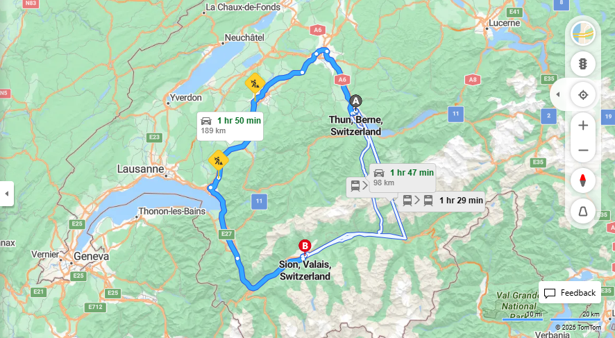 Anreise von Thun Zu Sion Über e27, E62·Toll on route