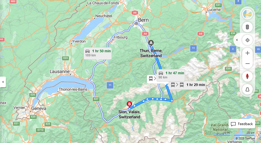 Anreise von Thun Zu Sion Über 

IC8

R91


