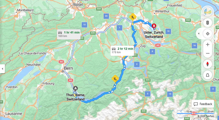 Anreise von Thun Zu Uster Über a8, E41·Toll on route