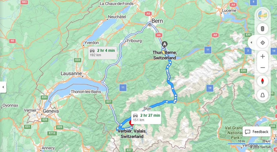 Anreise von Thun Zu Vernier Über Kandersteg - Goppenstein, E62·Toll on route