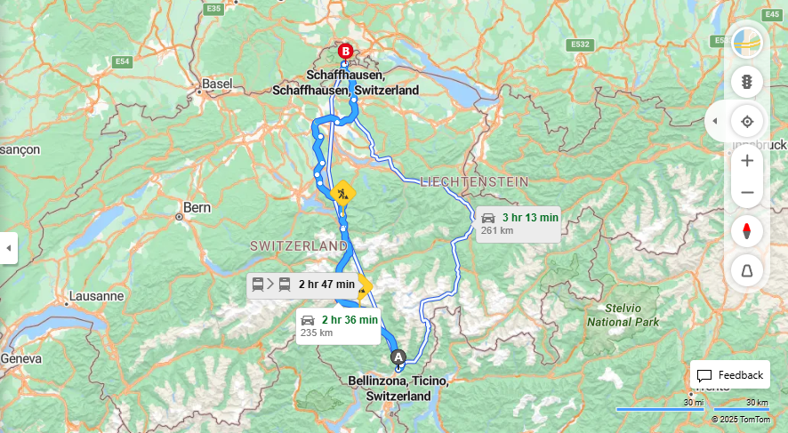 Anreise von Bellinzona Zu Schaffhausen Über E35, E41·Toll on route