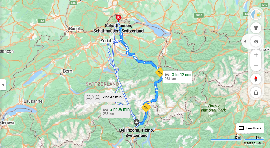 Anreise von Bellinzona Zu Schaffhausen Über E43, a3·Toll on route