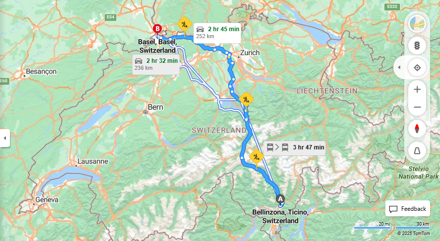 Anreise von Bellinzona Zu Basel Über E35, E41·Toll on route