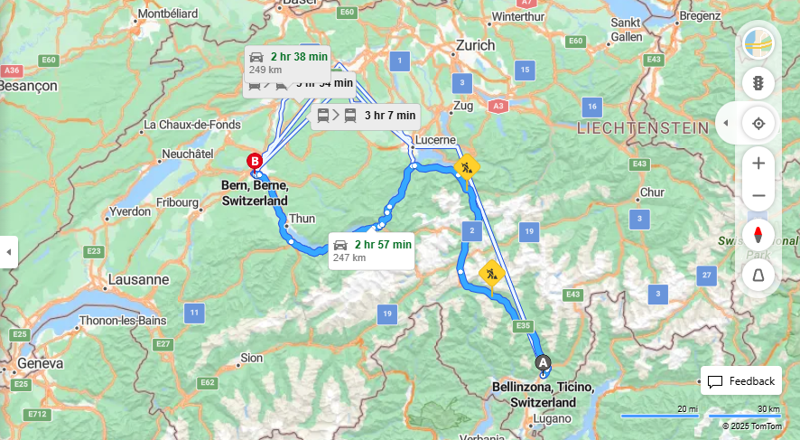 Anreise von Bellinzona Zu Bern Über E35, a8·Toll on route