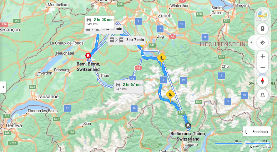 Anreise von Bellinzona Zu Bern Über E35, E25·Toll on route