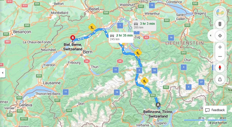 Anreise von Bellinzona Zu Biel/Bienne Über E35, A5·Toll on route
