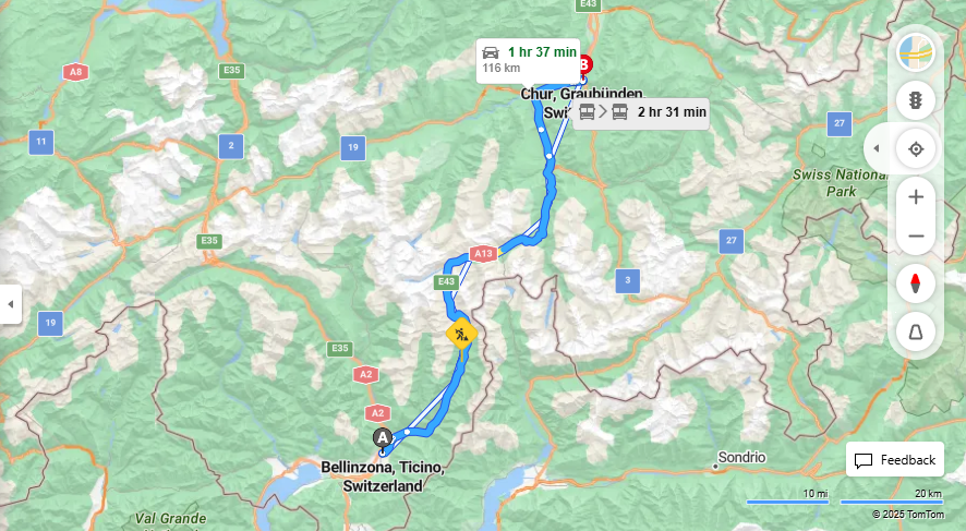 Anreise von Bellinzona Zu Chur Über E43·Toll on route