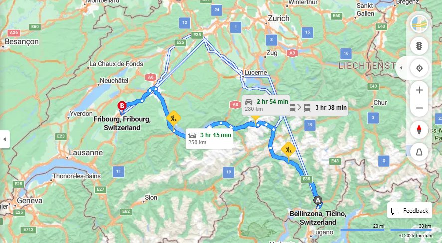 Anreise von Bellinzona Zu Fribourg Über E35, 11·Toll on route