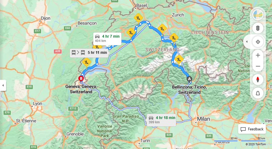 Anreise von Bellinzona Zu Geneva Über E35, E25·Toll on route