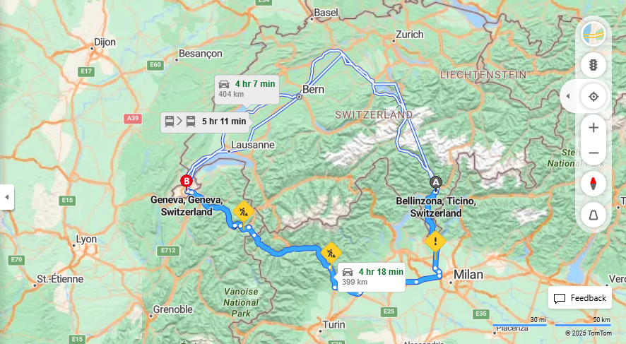 Anreise von Bellinzona Zu Geneva Über E64, E25·Toll on route