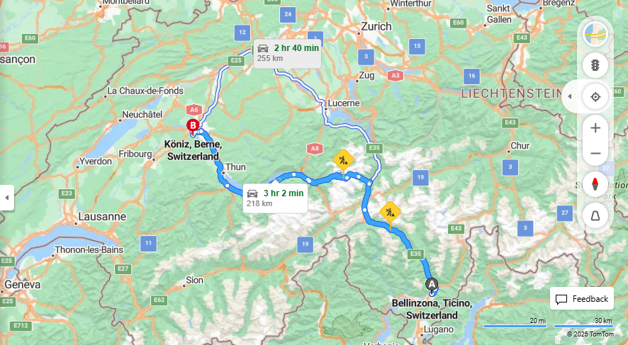 Anreise von Bellinzona Zu Köniz Über E35, 11·Toll on route