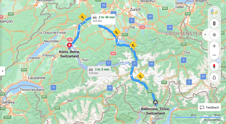 Anreise von Bellinzona Zu Köniz Über E35, E25·Toll on route