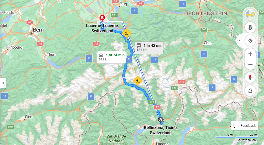 Anreise von Bellinzona Zu Lucerne Über E35·Toll on route