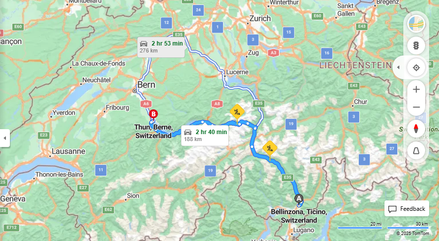 Anreise von Bellinzona Zu Thun Über E35, 11·Toll on route
