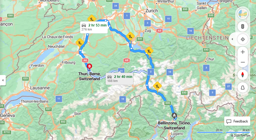 Anreise von Bellinzona Zu Thun Über E35, E25·Toll on route